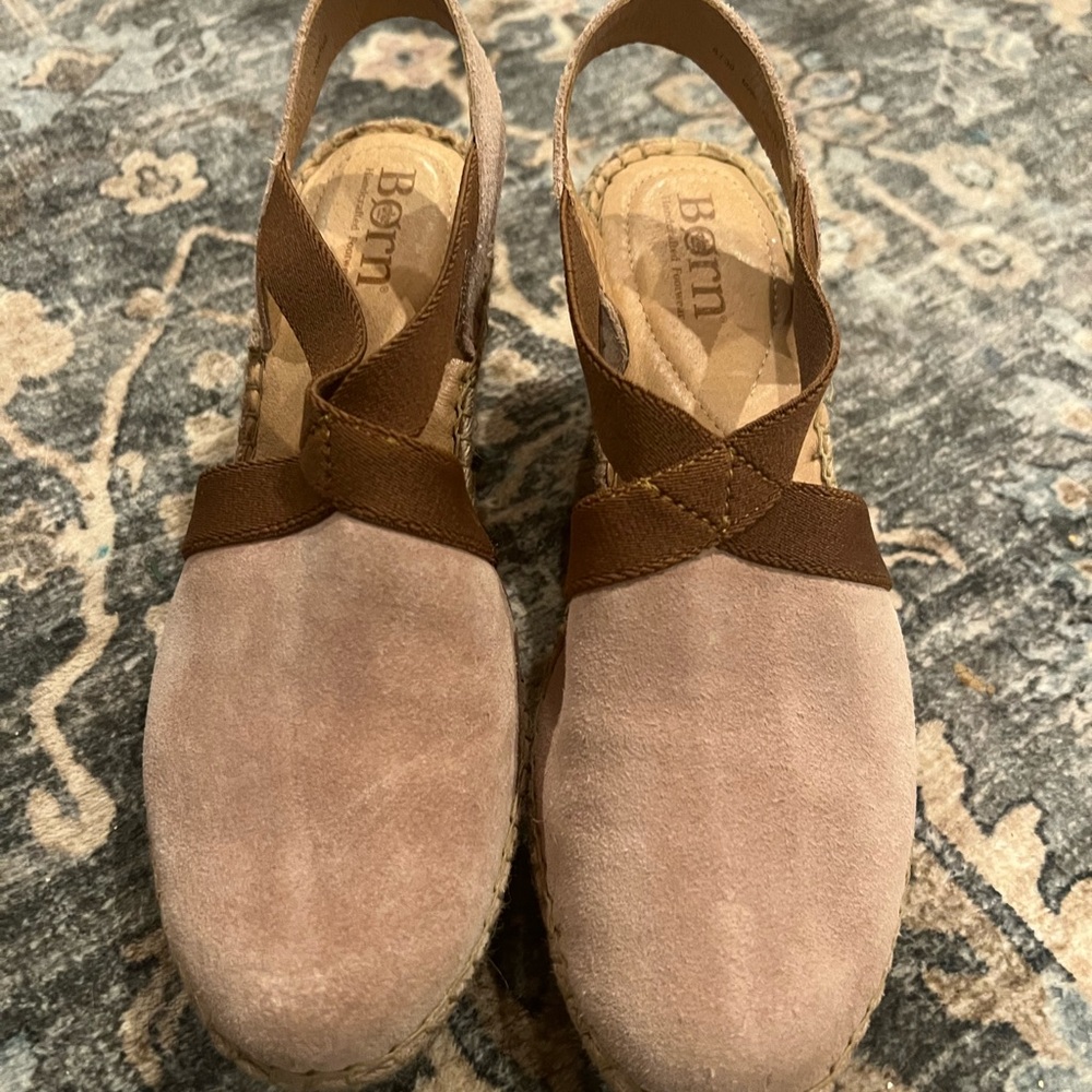 BORN Meade Espadrilles Blush Suede with Brown Straps